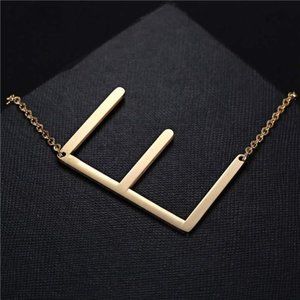 Sideways Initial E Necklace 18K Gold Plated Necklace for Women